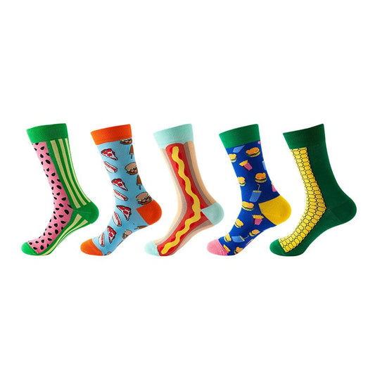 Anysox 5 Pairs One Size 5-11 Mixed Color Set Christmas Socks Cotton Fashion Fast food Woman Skateboard Oil Paitiing