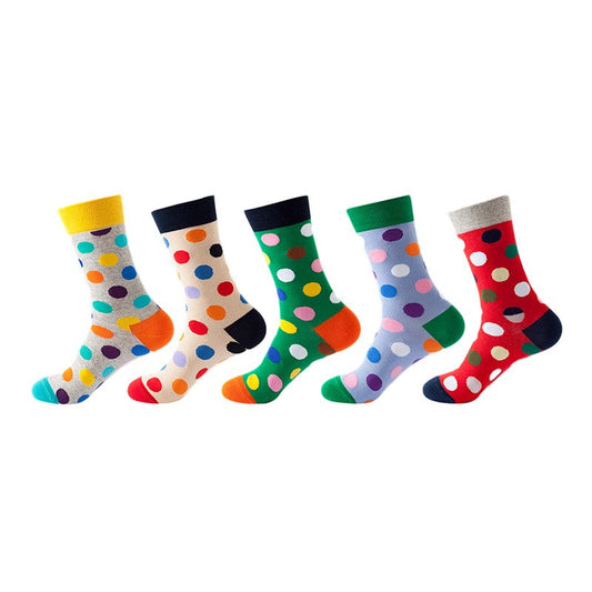 Anysox 5 Pairs One Size 5-11 Mixed Color Set Christmas Socks Cotton Fashion Colorful Dots Woman Skateboard Oil Paitiing