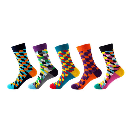 Anysox 5 Pairs One Size 5-11 Mixed Color Set Christmas Socks Cotton Fashion Colorful Mosaic Woman Skateboard Oil Paitiing