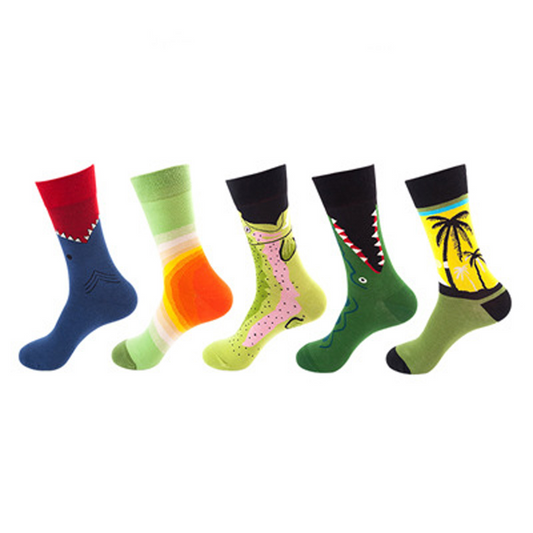 Anysox 5 Pairs One Size 5-11 Mixed Color Set Christmas Socks BeachCotton Fashion Woman Skateboard Oil Paitiing