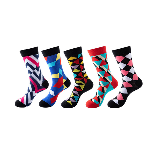 Anysox 5 Pairs One Size 5-11 Mixed Color Set Christmas Socks Cotton Fashion Creative Geometric Woman Skateboard Oil Paitiing