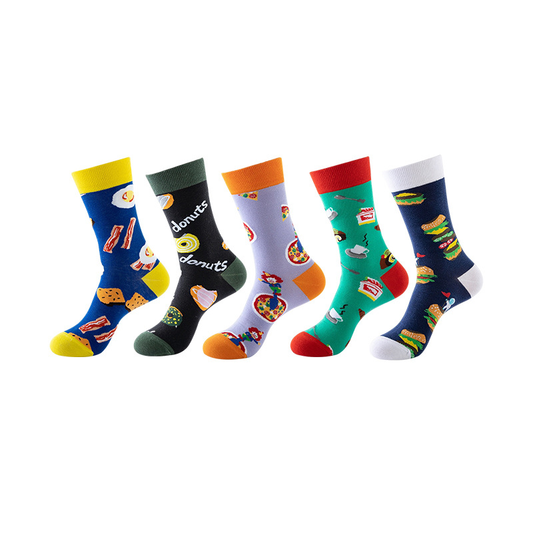 Anysox 5 Pairs One Size 5-11 Mixed Color Set Christmas Socks Cotton Fashion Donuts Woman Skateboard Oil Paitiing