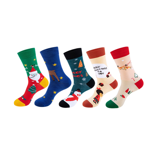 Anysox 5 Pairs One Size 5-11 Mixed Color Set Christmas Socks Combed Cotton Fashion Hip-Hop Woman Skateboard Oil Paitiing