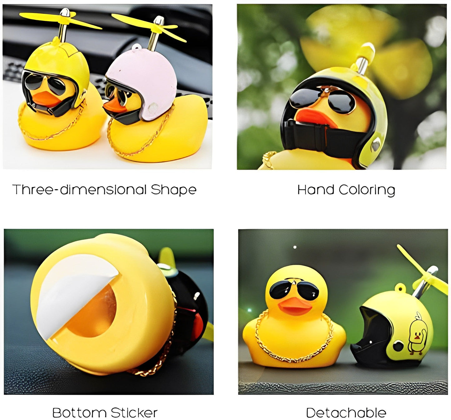 Anypack Car Ornaments Yellow Duck with Bee Propeller Helmet Gold Chain