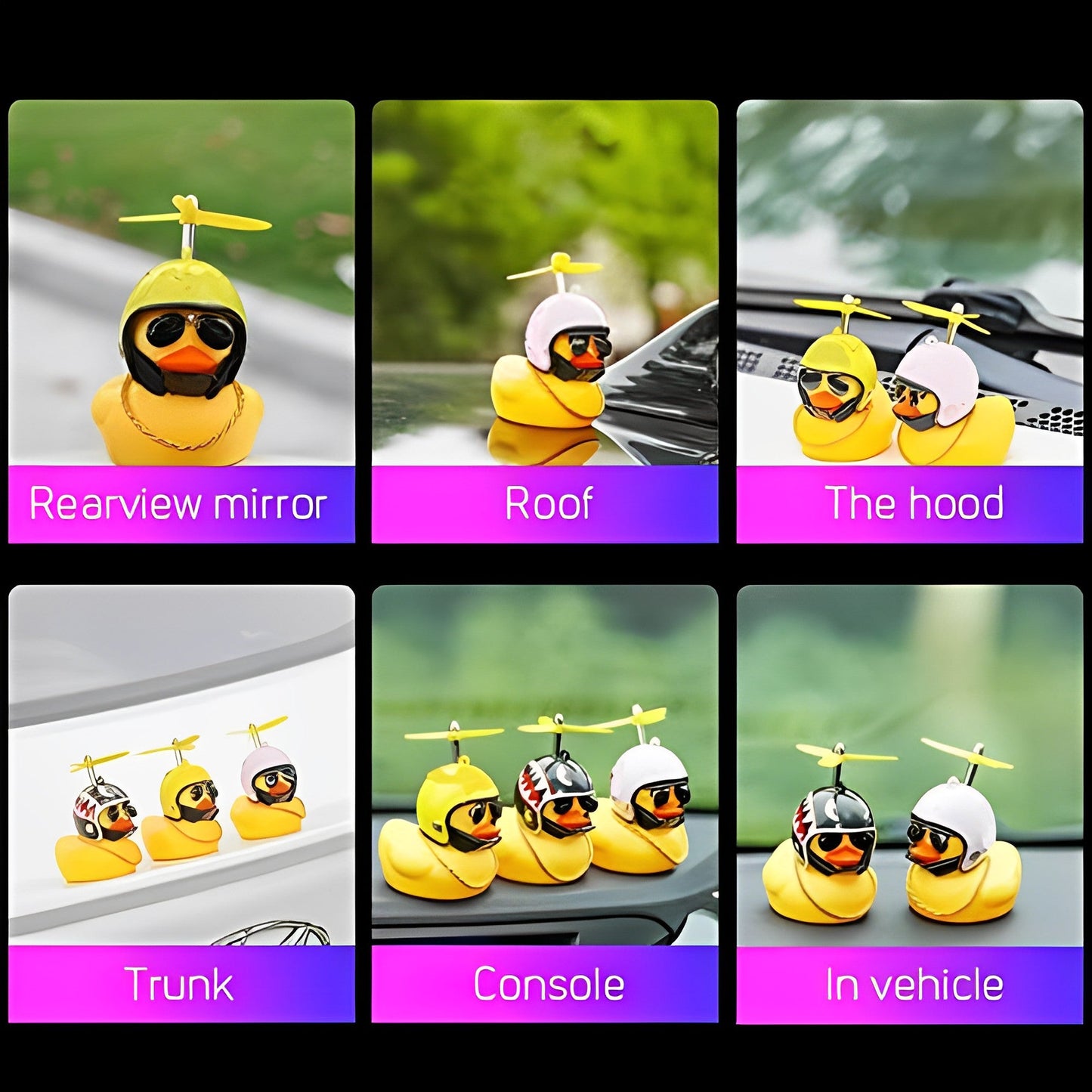 Anypack Car Ornaments Yellow Duck with Black 8 Ball Propeller Helmet Gold Chain