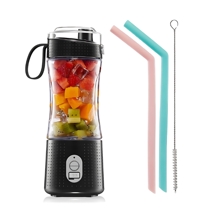 Anymob Mini Juicer Black With Straw 380ml Portable Blender Rechargeable Bottle Shaker