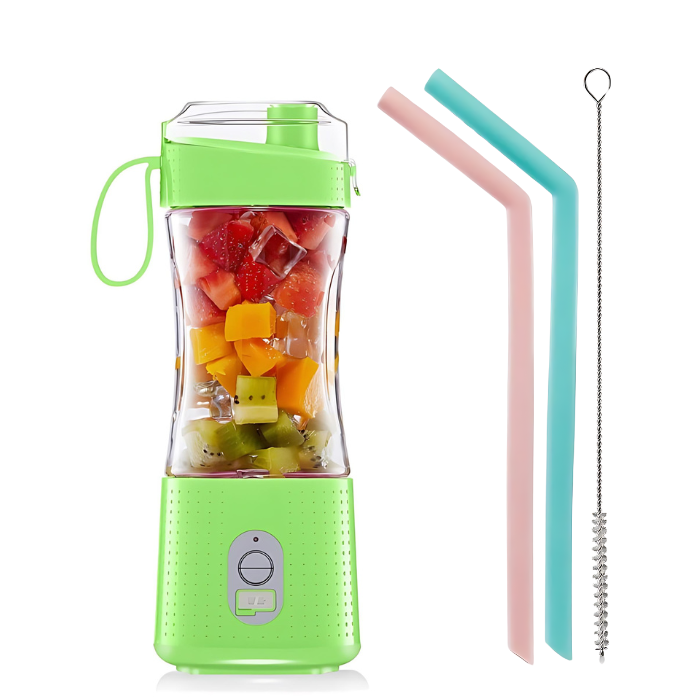 Anymob Mini Juicer Green With Straw 380ml Portable Blender Rechargeable Bottle Shaker