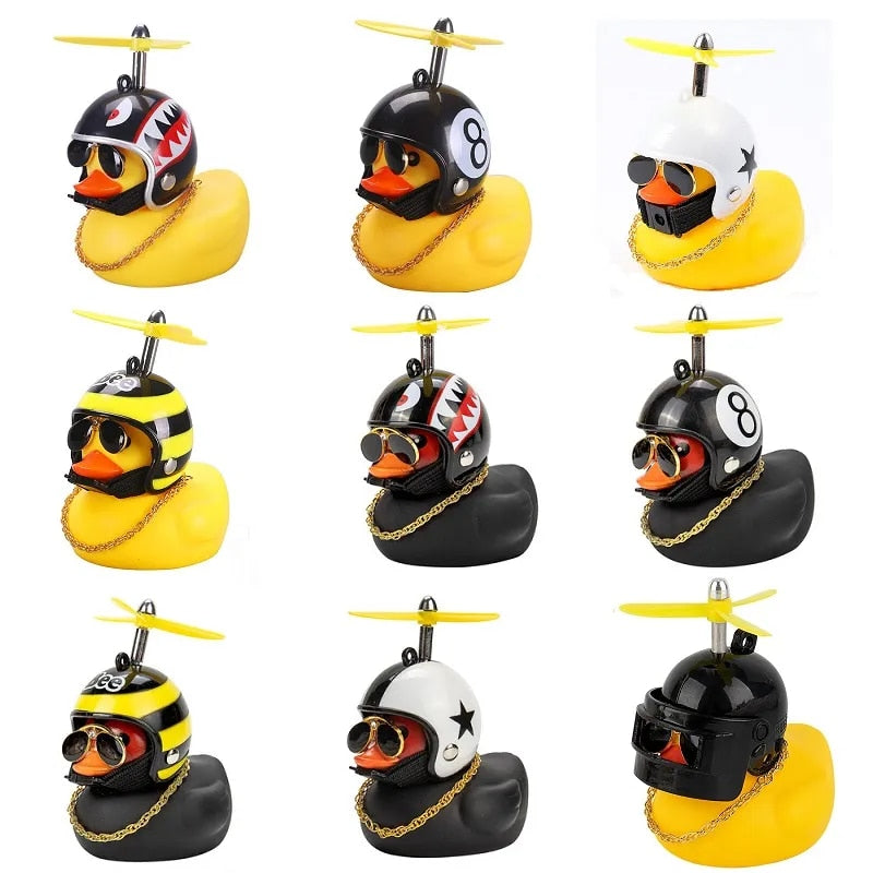 Anypack Car Ornaments Yellow Duck with Black 8 Ball Propeller Helmet Gold Chain