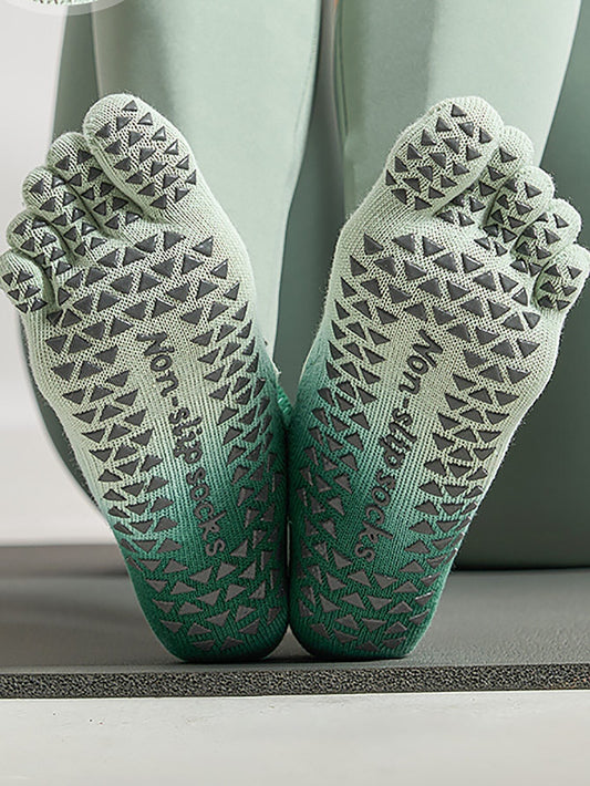 Anysox 1 Pair One Size 35-40 Aqua Blue Green Gradient Yoga Socks Non-slip Professional Five-finger Socks Pilates Split Toe for Women
