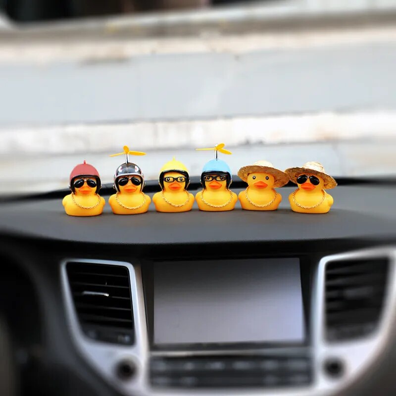 Anypack Car Ornaments Yellow Duck with Black 8 Ball Propeller Helmet Gold Chain