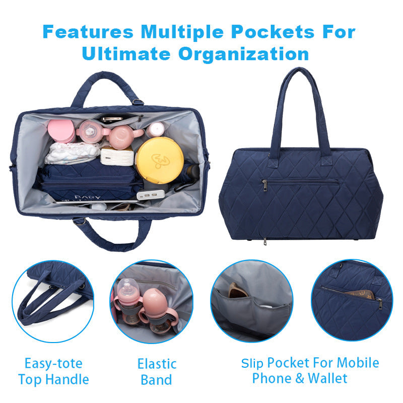 Anymom Mommy Diaper Bag Blue Handbag Diamond 5Pcs set with Changing Pad