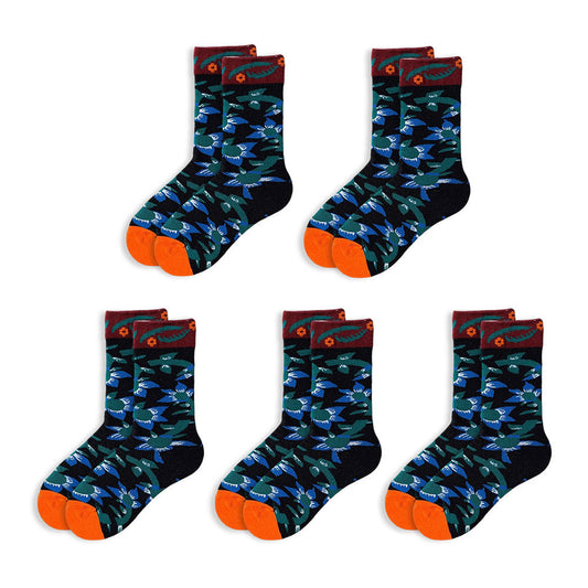 Anysox 5 Pairs Black Size 5-9 Fashion Sock High-Quality Office Sports Business Long Socks Cotton Solid Colors Skateboard Knitted Casual