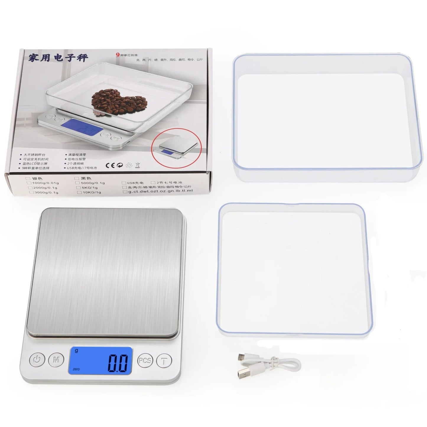 Anygleam Silver Rechargeable Stainless Kitchen Scale 5Kg Digital Display