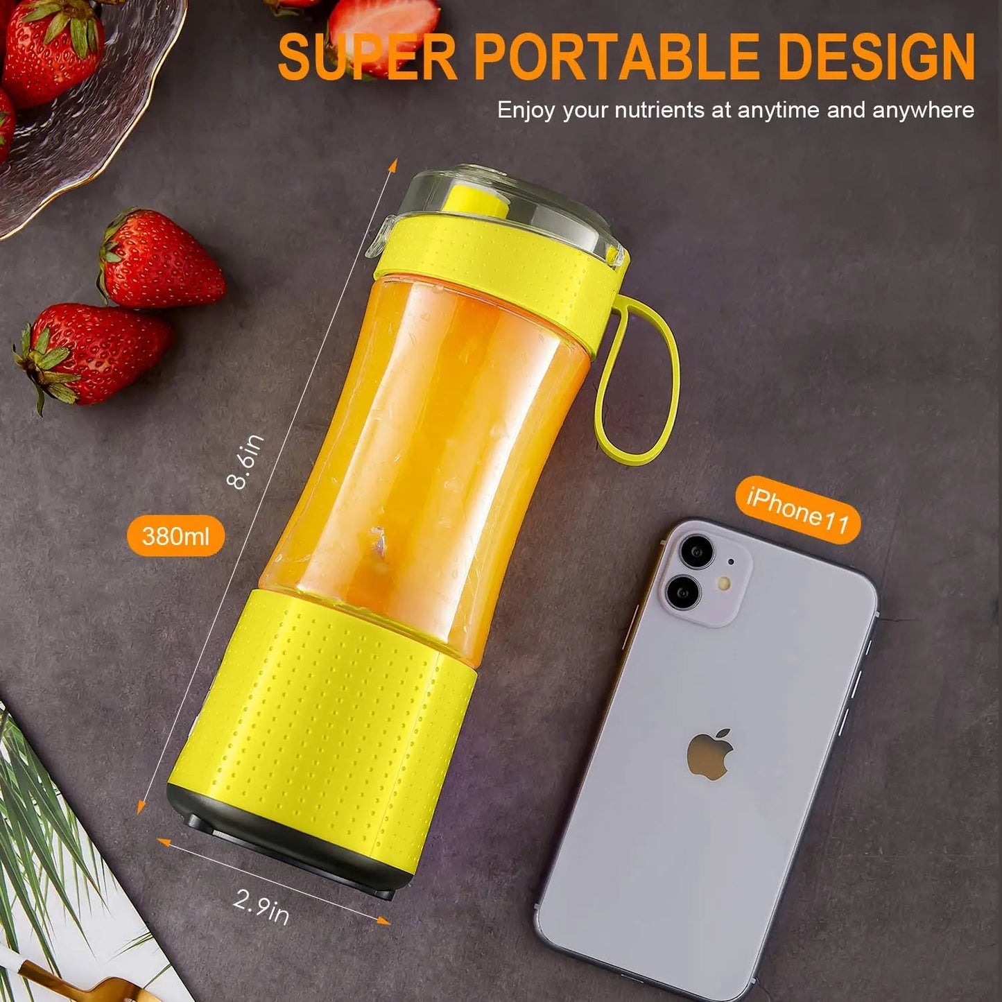 Anymob Mini Juicer Green With Straw 380ml Portable Blender Rechargeable Bottle Shaker