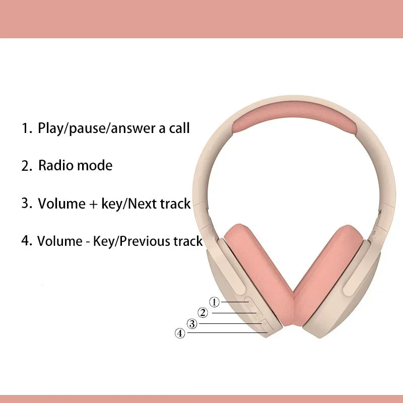 Anymob Headphone Pink Bluetooth P2961 9D Stereo Music Headset