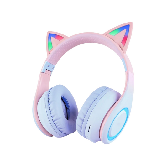 Anymob Headphone Blue Cat Ear Bluetooth Noise Reduction Foldable Headset