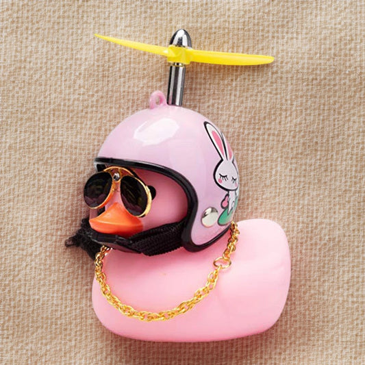 Anypack Car Ornaments  Pink Duck with Pink Propeller Helmet Gold Chain