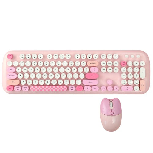 Anymob Bluetooth Keyboard And Mouse Set Pink Retro Design Wireles