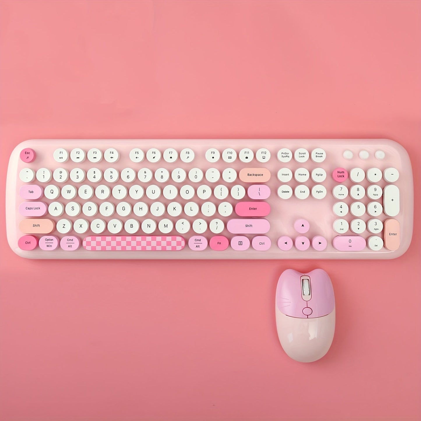 Anymob Bluetooth Keyboard And Mouse Set Pink Retro Design Wireles