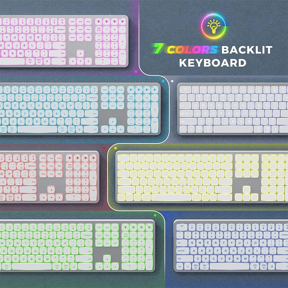 Anymob Bluetooth Keyboard White Full Size Rechargeable Backlight