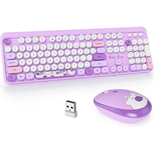 Anymob Bluetooth Keyboard And Mouse Set Light Purple Full Size Quiet Clicks