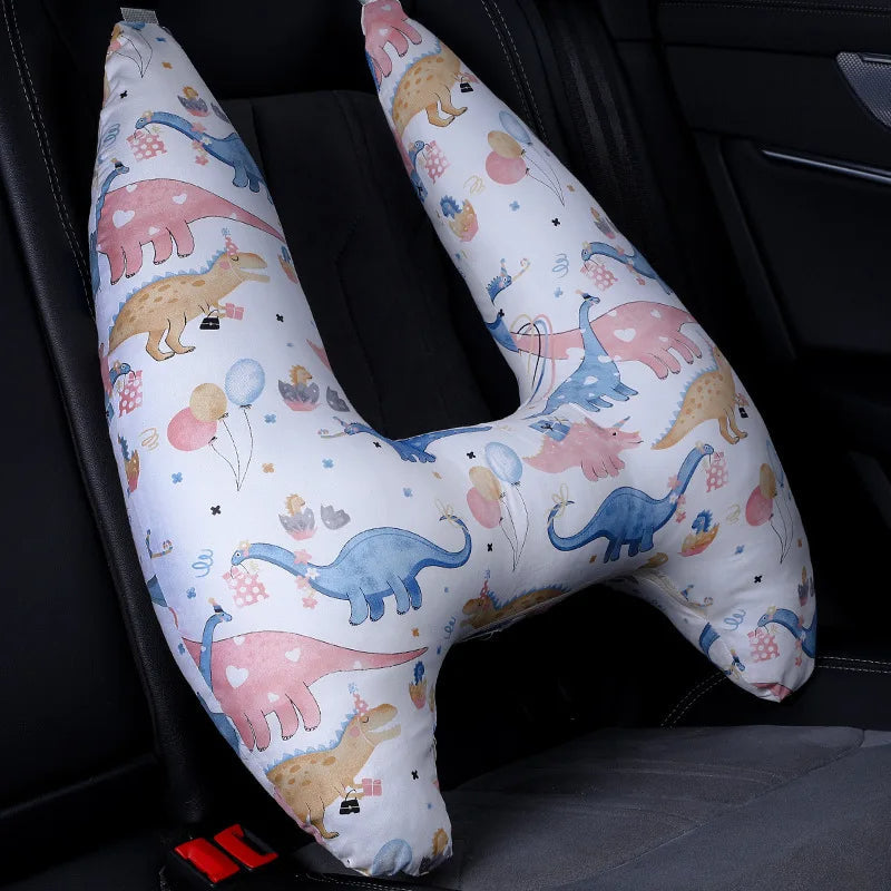 Anypack Car Travel Pillow UShape Pink Dinosaur Pattern Kids Cushion Seat