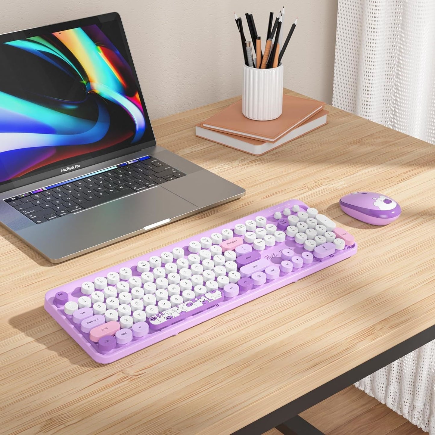 Anymob Bluetooth Keyboard And Mouse Set Light Purple Full Size Quiet Clicks