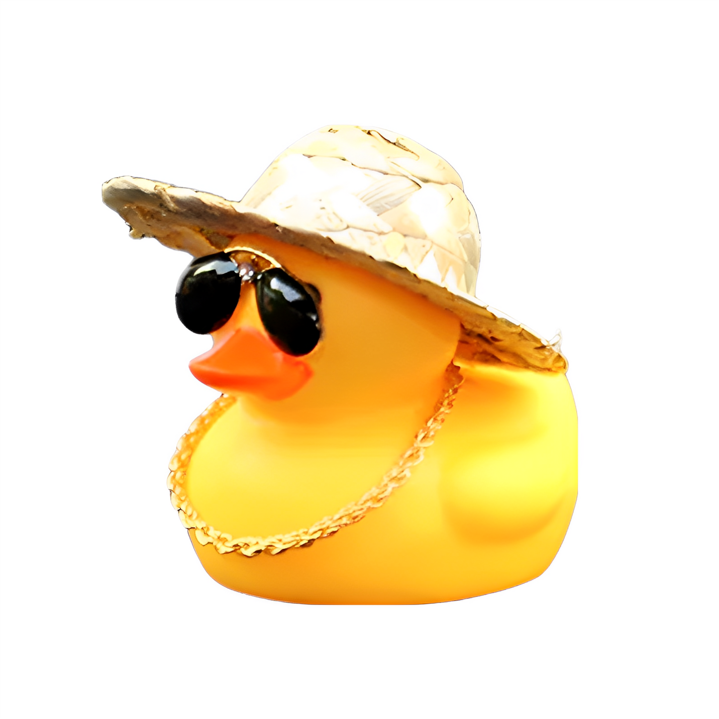 Anypack Car Ornaments Yellow Duck with Straw Hat Gold Chain