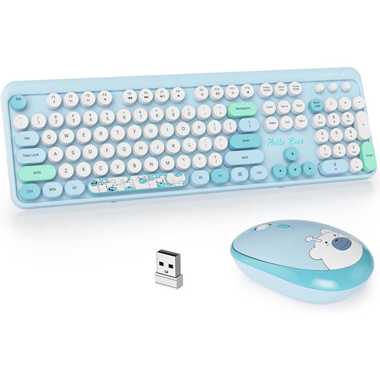 Anymob Bluetooth Keyboard And Mouse Set Blue Full Size Quiet Clicks