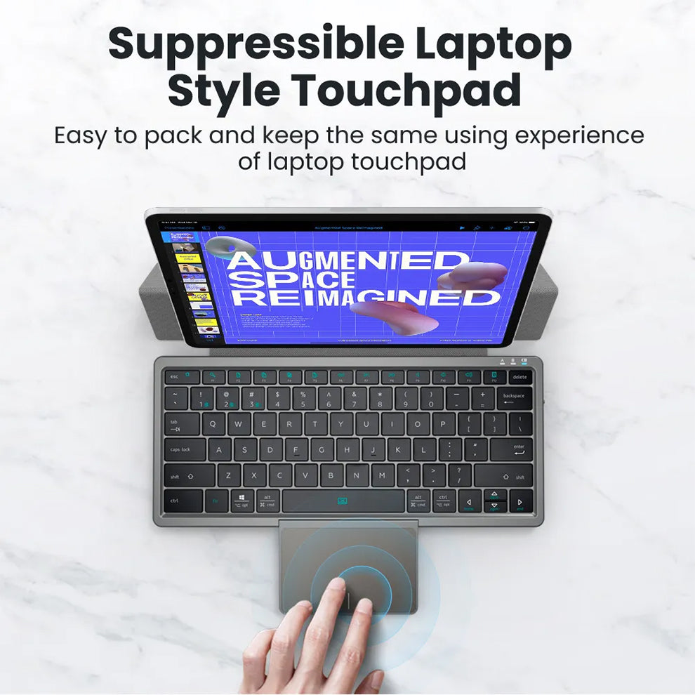 Anymob Bluetooth Keyboard  Silver Mini Foldable Wireless With Touchpad