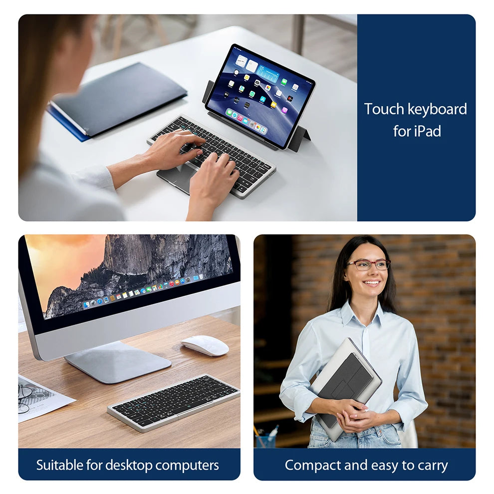 Anymob Bluetooth Keyboard  Silver Mini Foldable Wireless With Touchpad