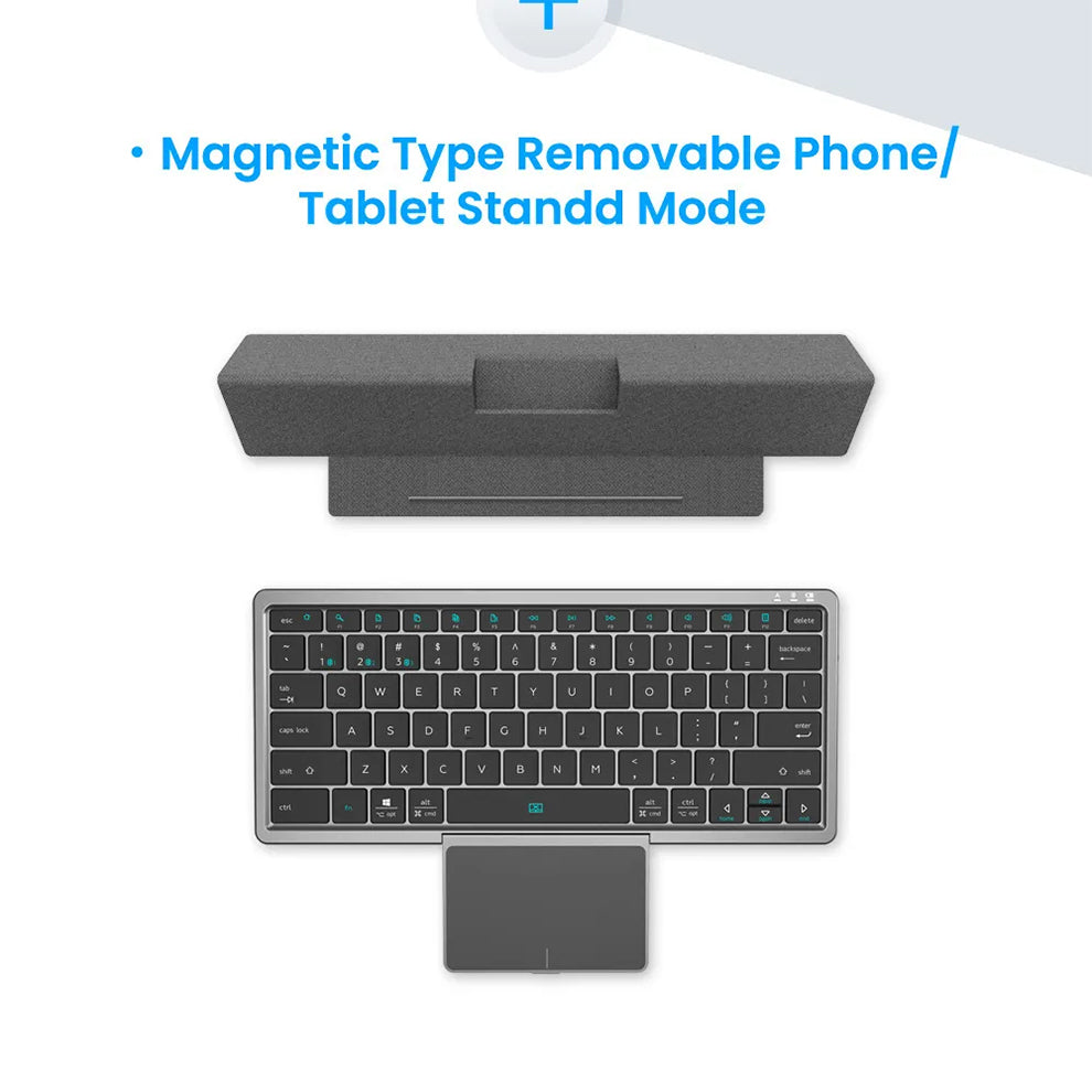 Anymob Bluetooth Keyboard  Silver Mini Foldable Wireless With Touchpad