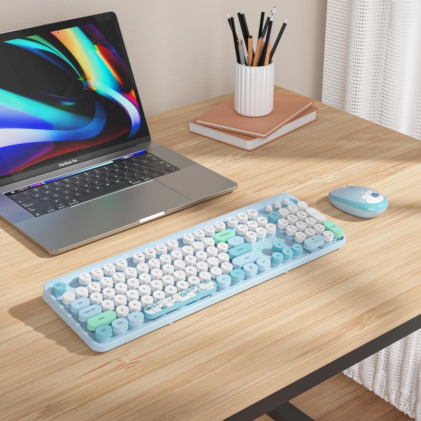 Anymob Bluetooth Keyboard And Mouse Set Blue Full Size Quiet Clicks