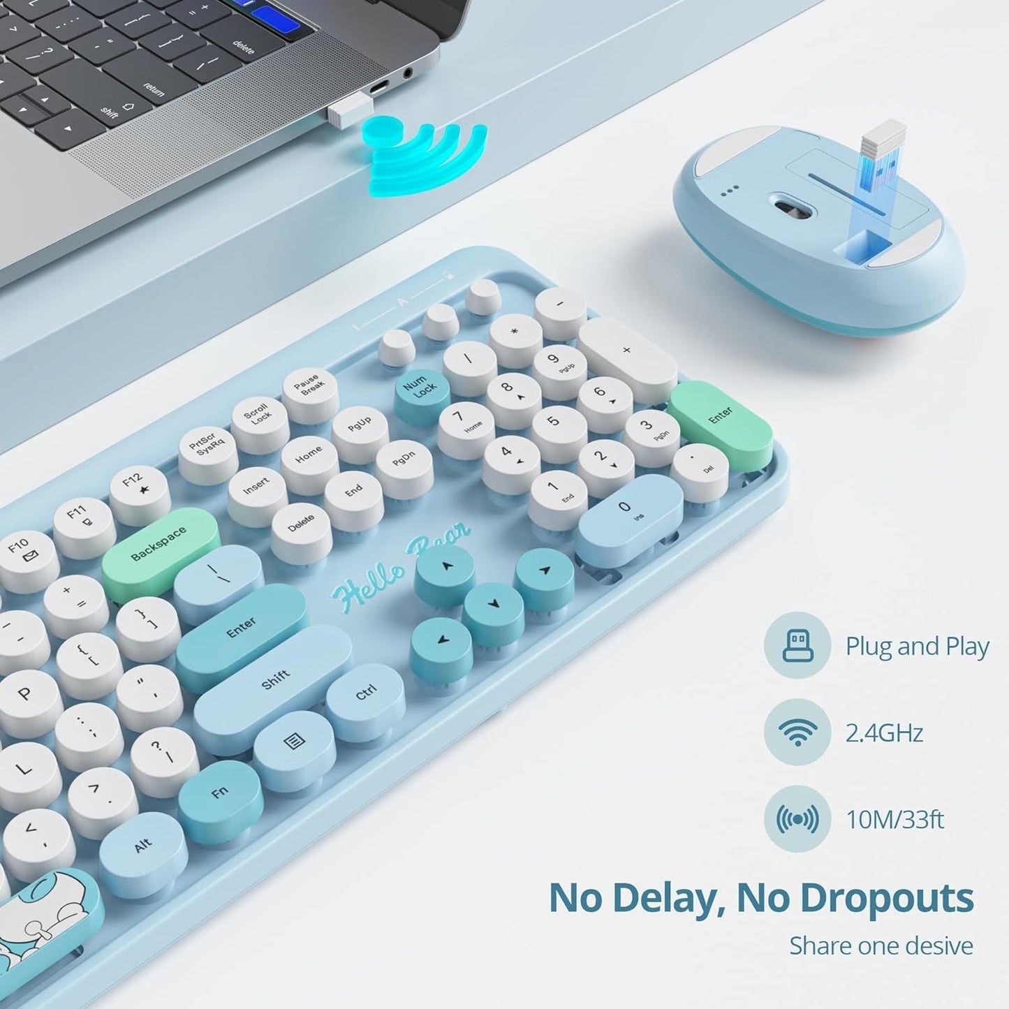 Anymob Bluetooth Keyboard And Mouse Set Blue Full Size Quiet Clicks