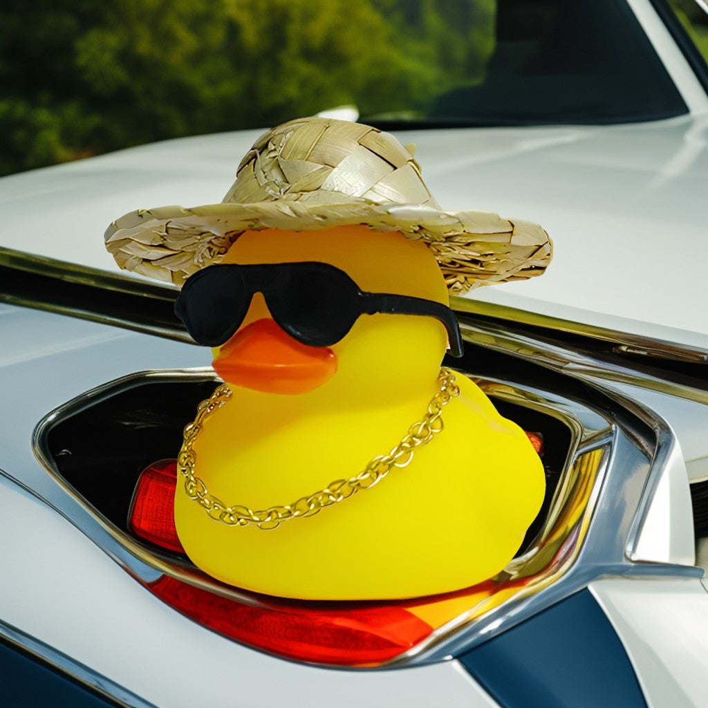 Anypack Car Ornaments Yellow Round Glasses with Straw Hat Gold Chain