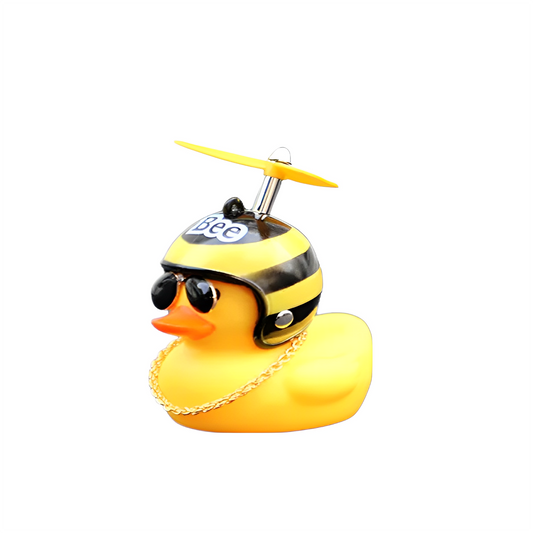 Anypack Car Ornaments Yellow Duck with Bee Propeller Helmet Gold Chain