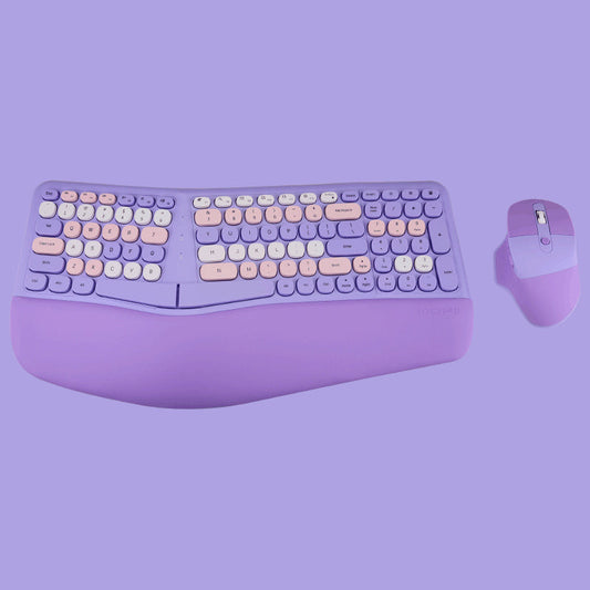 Anymob Bluetooth Keyboard And Mouse Set Purple Ergonomic Wirelesss