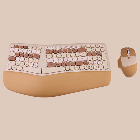 Anymob Bluetooth Keyboard And Mouse Set Milk Tea Ergonomic Wireless