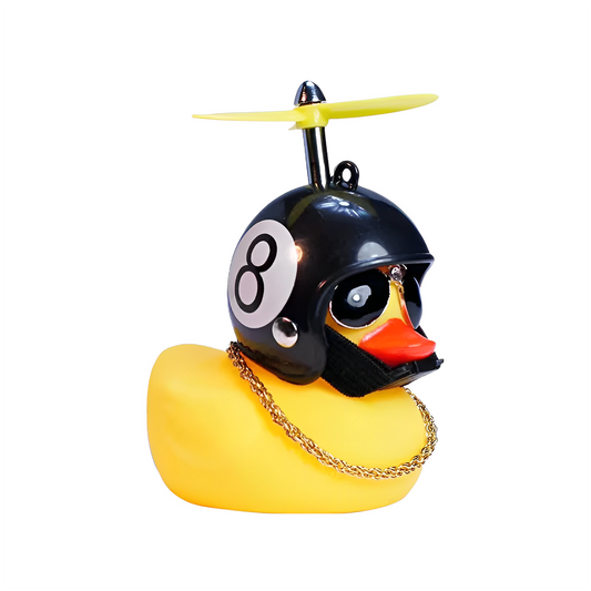 Anypack Car Ornaments Yellow Duck with Black 8 Ball Propeller Helmet Gold Chain