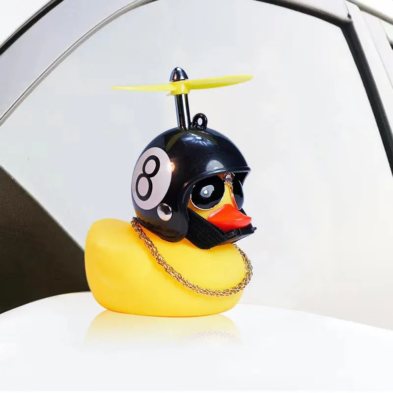 Anypack Car Ornaments Yellow Duck with Black 8 Ball Propeller Helmet Gold Chain