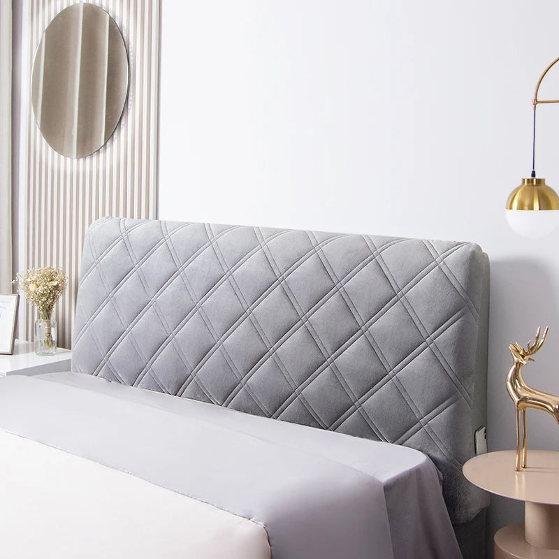 Anyhouz Headboard Cover Dark Gray Criss Cross Pattern Quilted Velvet Cover 160x70cm