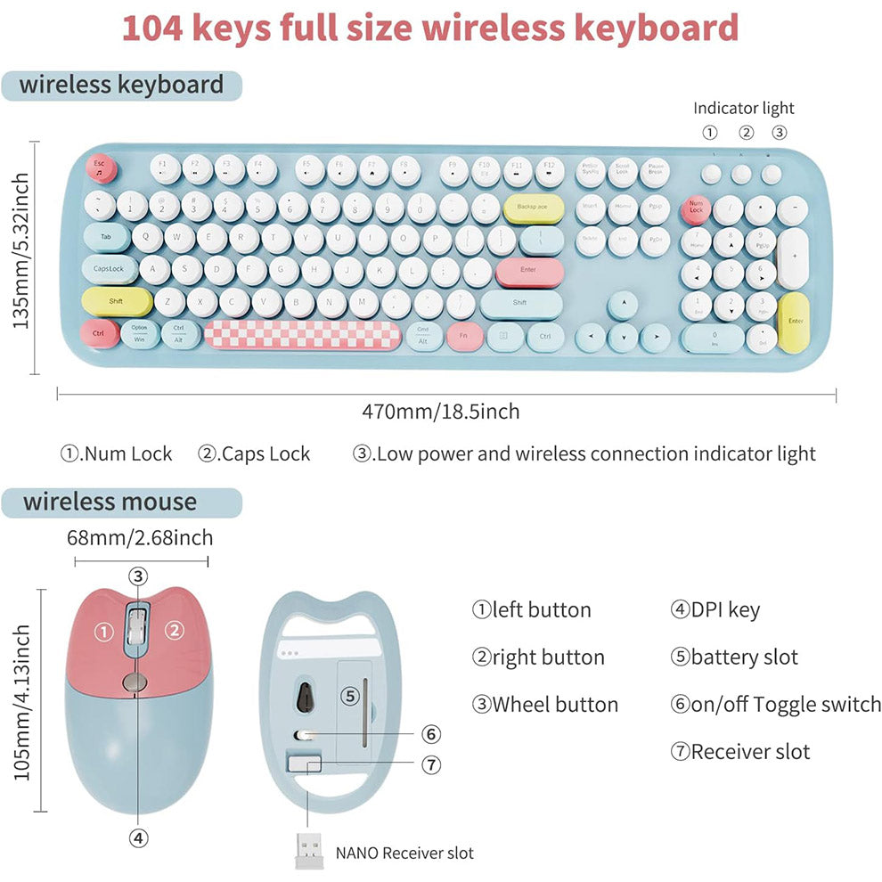 Anymob Bluetooth Keyboard And Mouse Set Blue Wireless