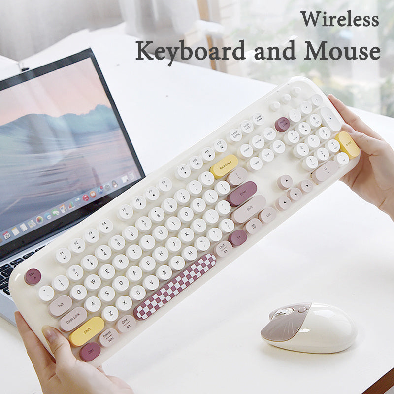 Anymob Bluetooth Keyboard And Mouse Set Pink Retro Design Wireles