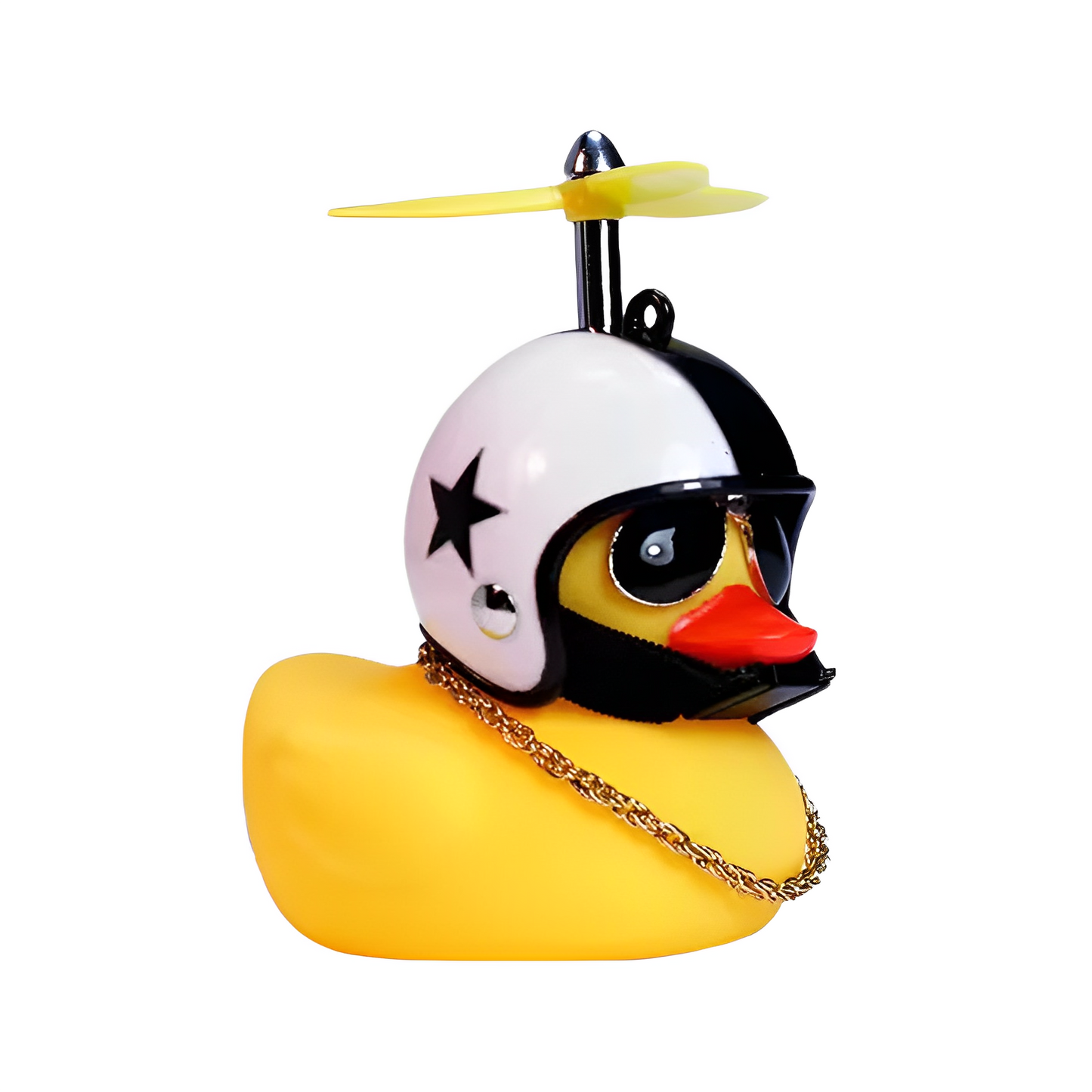 Anypack Car Ornaments Yellow Duck with Black Star Propeller Helmet Gold Chain