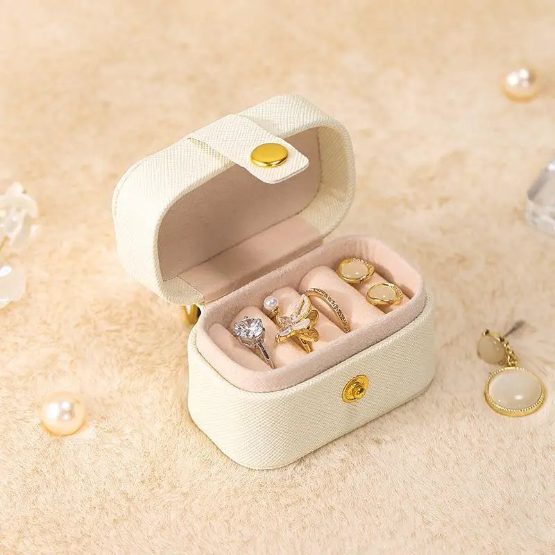 Anyhouz Jewelry Storage Mini Ring Box Portable 2pc Beige Leather Organizer