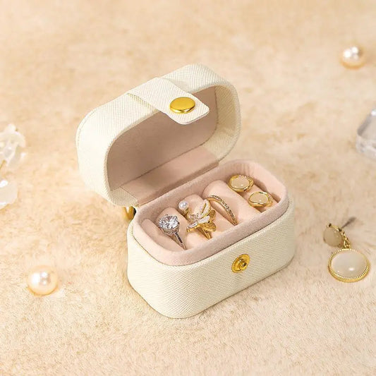 Anyhouz Jewelry Storage Mini Ring Box Portable 2pc Beige Leather Organizer