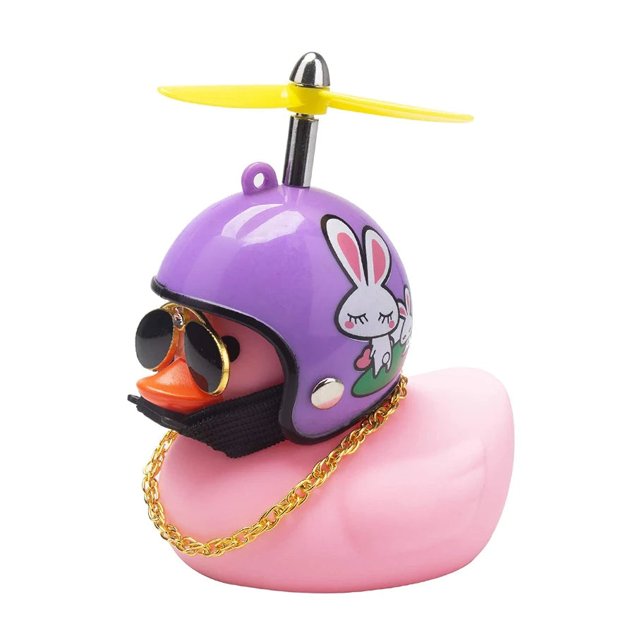 Anypack Car Ornaments  Pink Duck with Purple Propeller Helmet Gold Chain