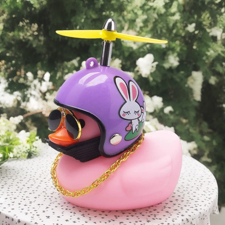 Anypack Car Ornaments  Pink Duck with Purple Propeller Helmet Gold Chain