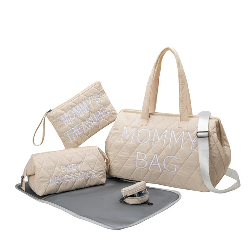 Anymom Mommy Diaper Bag Beige Handbag Diamond 5Pcs set with Changing Pad