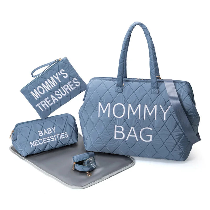 Anymom Mommy Diaper Bag Blue Handbag Diamond 5Pcs set with Changing Pad